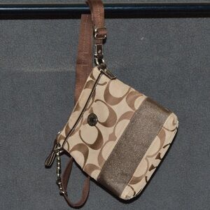 Coach Signature Stripe Brown/Tan Swingpack Crossbody Shoulder Bag